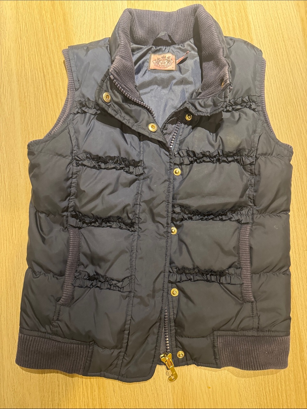 Juicy Couture Girls ruffle  Quilted Puffer Vest - Navy